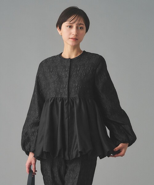 UNITED ARROWS（ユナイテッドアローズ）の「GISHA 2トーン ジャガード ジャケット（ノーカラージャケット・レディース・ネイビー/ダークグレー・38/36）」の3枚目の写真