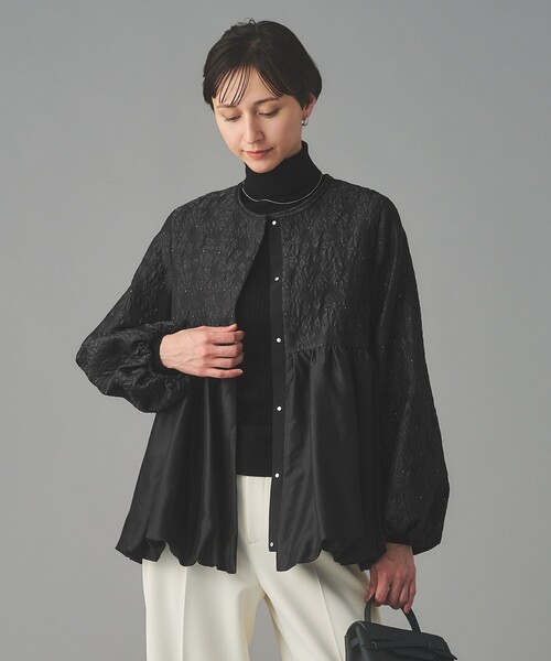 UNITED ARROWS（ユナイテッドアローズ）の「GISHA 2トーン ジャガード ジャケット（ノーカラージャケット・レディース・ネイビー/ダークグレー・38/36）」の8枚目の写真