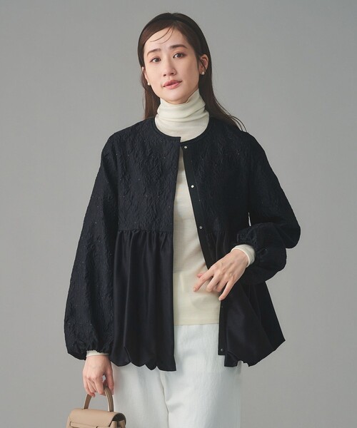 UNITED ARROWS（ユナイテッドアローズ）の「GISHA 2トーン ジャガード ジャケット（ノーカラージャケット・レディース・ネイビー/ダークグレー・38/36）」の11枚目の写真