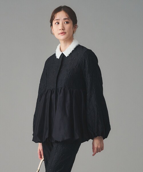 UNITED ARROWS（ユナイテッドアローズ）の「GISHA 2トーン ジャガード ジャケット（ノーカラージャケット・レディース・ネイビー/ダークグレー・38/36）」の14枚目の写真