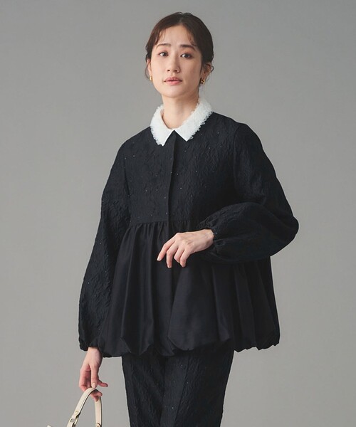 UNITED ARROWS（ユナイテッドアローズ）の「GISHA 2トーン ジャガード ジャケット（ノーカラージャケット・レディース・ネイビー/ダークグレー・38/36）」の15枚目の写真