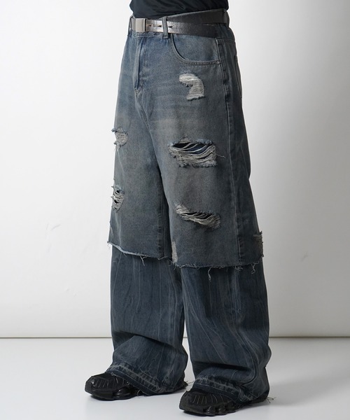 ILL'S（イルズ）の「【ZOZO限定】 レイヤード ダメージ デニムパンツ メンズ レディース ユニセックス（デニムパンツ・メンズ・ブルー・M/L）」の3枚目の写真