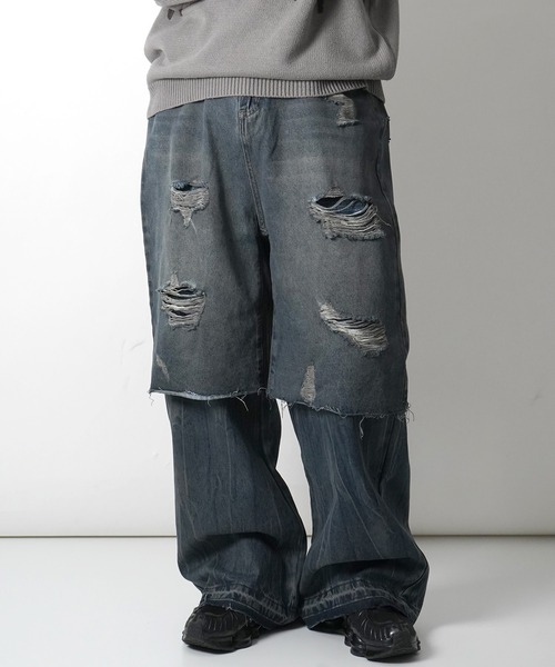 ILL'S（イルズ）の「【ZOZO限定】 レイヤード ダメージ デニムパンツ メンズ レディース ユニセックス（デニムパンツ・メンズ・ブルー・M/L）」の5枚目の写真