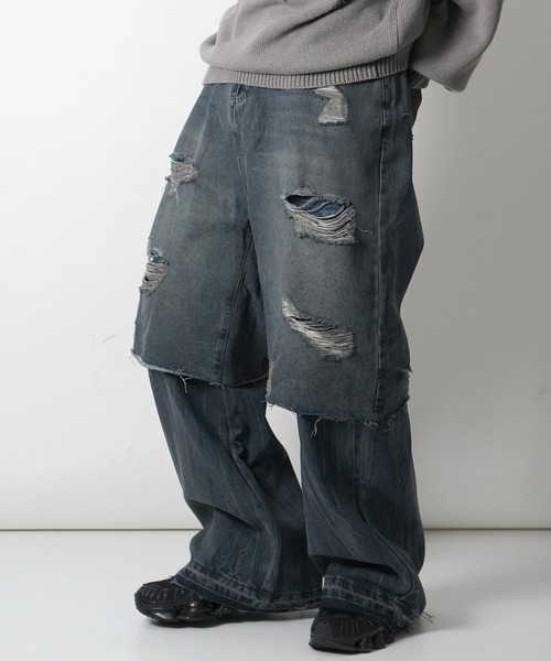 ILL'S（イルズ）の「【ZOZO限定】 レイヤード ダメージ デニムパンツ メンズ レディース ユニセックス（デニムパンツ・メンズ・ブルー・M/L）」の6枚目の写真