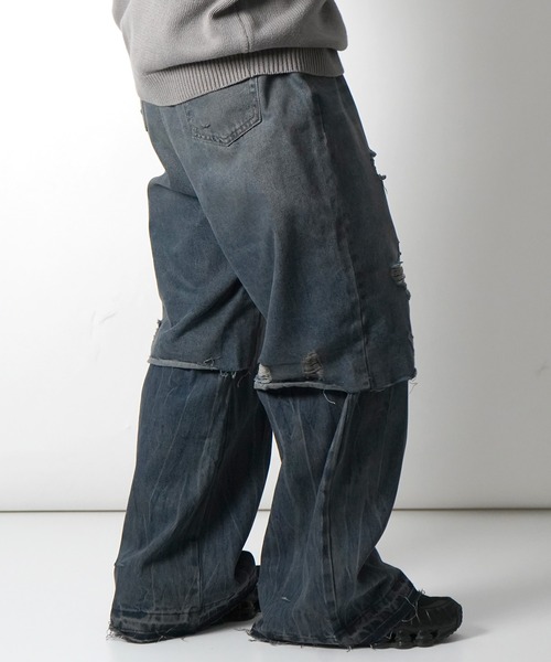 ILL'S（イルズ）の「【ZOZO限定】 レイヤード ダメージ デニムパンツ メンズ レディース ユニセックス（デニムパンツ・メンズ・ブルー・M/L）」の9枚目の写真