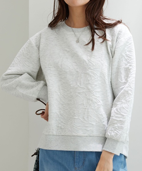 BELLUNA PLUS(ベルーナ)の「花柄ふくれジャカード素材プルオーバー(Tシャツ/カットソー・レディース・チャコール/ネイビー/杢グレー/アイボリー/ミント・LARGE/X-LARGE/MEDIUM)」の21枚目の写真