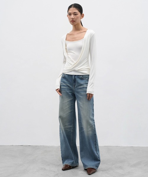 EIGHTHMONTH(エイスマンス)の「ドレープレイヤードトップス EM25a139【EIGHTHMONTH】(Tシャツ/カットソー・レディース・ホワイト/グレー・S/M)」の3枚目の写真