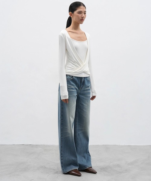 EIGHTHMONTH(エイスマンス)の「ドレープレイヤードトップス EM25a139【EIGHTHMONTH】(Tシャツ/カットソー・レディース・ホワイト/グレー・S/M)」の5枚目の写真