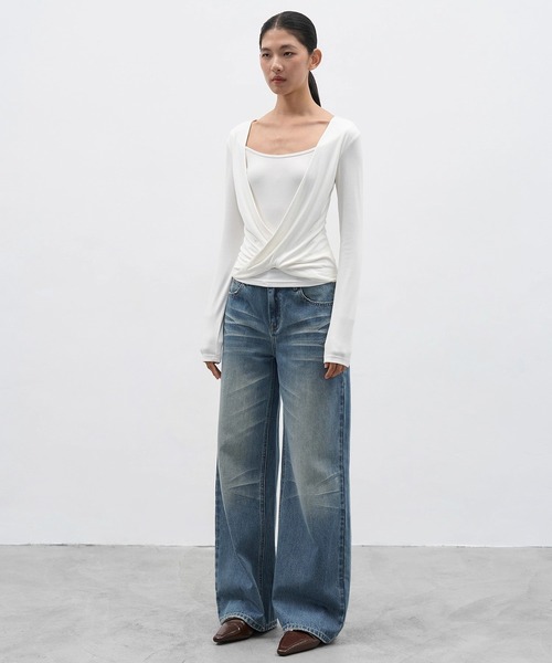 EIGHTHMONTH(エイスマンス)の「ドレープレイヤードトップス EM25a139【EIGHTHMONTH】(Tシャツ/カットソー・レディース・ホワイト/グレー・S/M)」の6枚目の写真