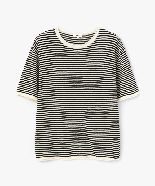 WMC(ダブリューエムシー)の「ストライプ半袖ニット_BLACK(ニット/セーター・メンズ・ブラック・SMALL/MEDIUM)」の1枚目の写真
