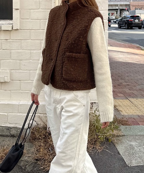 CANAL JEAN（キャナルジーン）の「diggity　リバーシブルムートンベスト（ベスト・レディース・ブラウン/クリーム・ONE SIZE）」の7枚目の写真