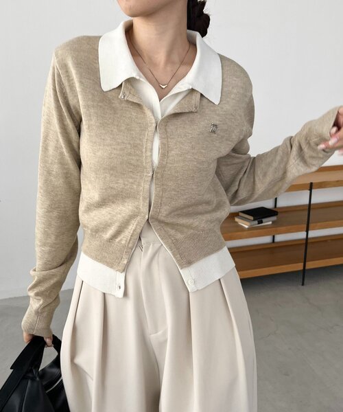 レイヤードポロニットカーディガン（カーディガン/ボレロ