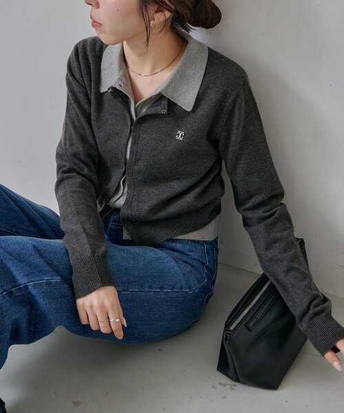 レイヤードポロニットカーディガン（カーディガン/ボレロ