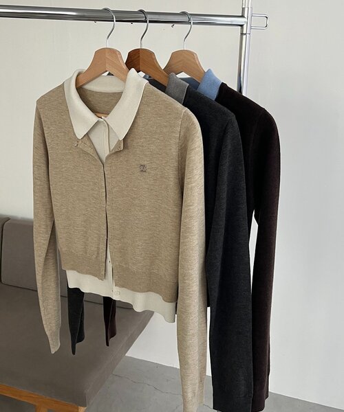 CAPRICIEUX LE'MAGE（カプリシューレマージュ）の「レイヤードポロニットカーディガン（カーディガン/ボレロ・レディース・ベージュ/チャコールグレー/ブラウン・FREE）」の17枚目の写真