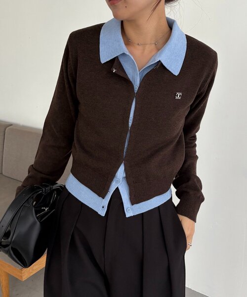 CAPRICIEUX LE'MAGE（カプリシューレマージュ）の「レイヤードポロニットカーディガン（カーディガン/ボレロ・レディース・ベージュ/チャコールグレー/ブラウン・FREE）」の19枚目の写真