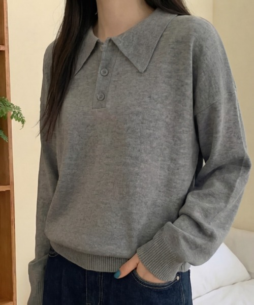cammie(キャミー)の「ポロカラートップス(ニット/セーター・レディース・ネイビー/アイボリー/グレー・M/L)」の3枚目の写真