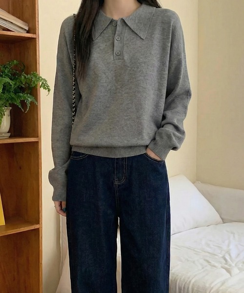 cammie(キャミー)の「ポロカラートップス(ニット/セーター・レディース・ネイビー/アイボリー/グレー・M/L)」の11枚目の写真