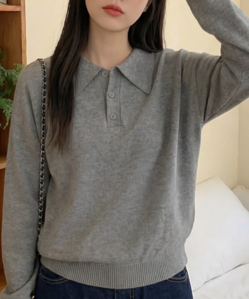cammie(キャミー)の「ポロカラートップス(ニット/セーター・レディース・ネイビー/アイボリー/グレー・M/L)」の9枚目の写真