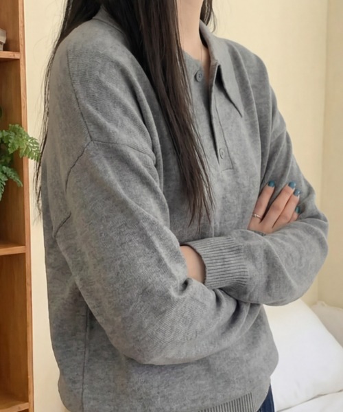 cammie(キャミー)の「ポロカラートップス(ニット/セーター・レディース・ネイビー/アイボリー/グレー・M/L)」の10枚目の写真