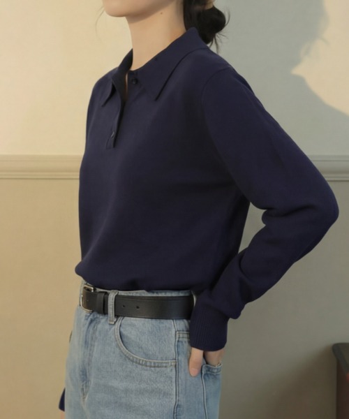cammie(キャミー)の「ポロカラートップス(ニット/セーター・レディース・ネイビー/アイボリー/グレー・M/L)」の14枚目の写真