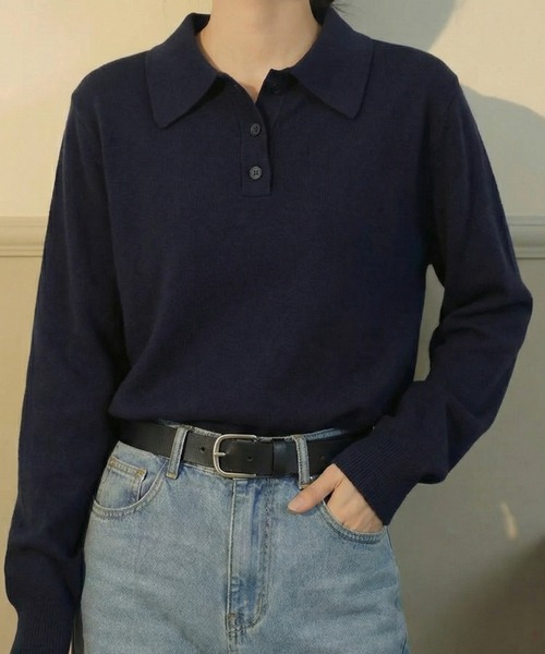 cammie(キャミー)の「ポロカラートップス(ニット/セーター・レディース・ネイビー/アイボリー/グレー・M/L)」の15枚目の写真