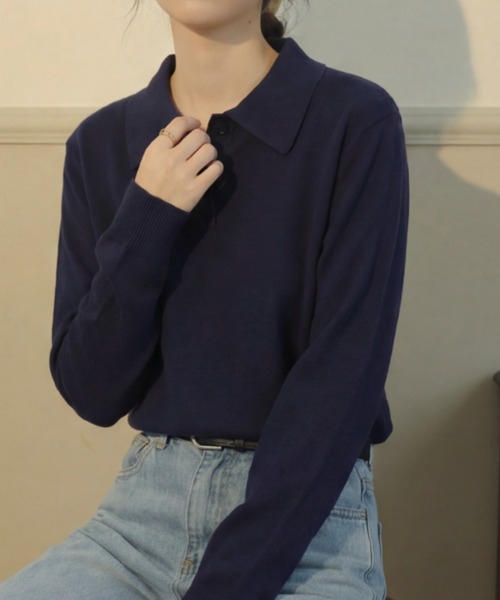 cammie(キャミー)の「ポロカラートップス(ニット/セーター・レディース・ネイビー/アイボリー/グレー・M/L)」の16枚目の写真