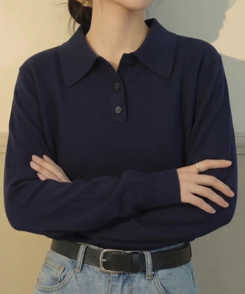 cammie(キャミー)の「ポロカラートップス(ニット/セーター・レディース・ネイビー/アイボリー/グレー・M/L)」の13枚目の写真