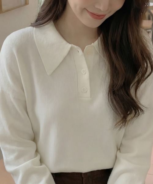 cammie(キャミー)の「ポロカラートップス(ニット/セーター・レディース・ネイビー/アイボリー/グレー・M/L)」の6枚目の写真