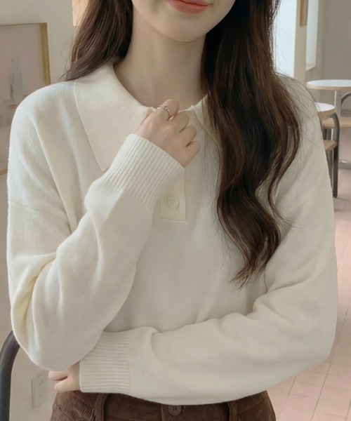 cammie(キャミー)の「ポロカラートップス(ニット/セーター・レディース・ネイビー/アイボリー/グレー・M/L)」の5枚目の写真