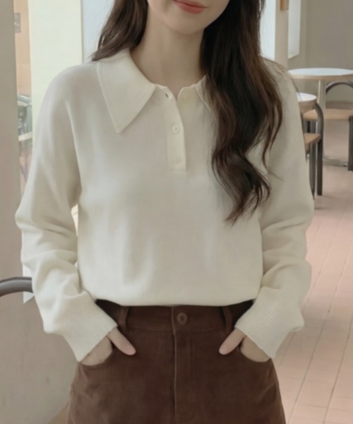 cammie(キャミー)の「ポロカラートップス(ニット/セーター・レディース・ネイビー/アイボリー/グレー・M/L)」の7枚目の写真