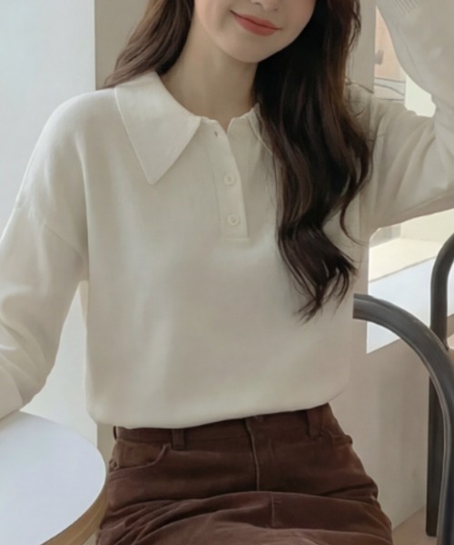 cammie(キャミー)の「ポロカラートップス(ニット/セーター・レディース・ネイビー/アイボリー/グレー・M/L)」の4枚目の写真