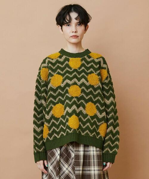 FRAPBOIS（フラボア）の「ウェーブドット プルオーバー（ニット/セーター・レディース・カーキ/グレー・2/1）」の2枚目の写真