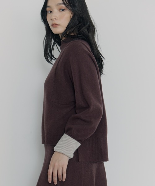 WRAPINKNOT（ラッピンノット）の「【WRAPINKNOT/ラッピンノット】《STUDIOUS別注》 CASHMERE BOAT NECK KNIT/カシミアボートネックニット（ニット/セーター・レディース・ダークネイビー/アイボリー/ワイン・0）」の4枚目の写真