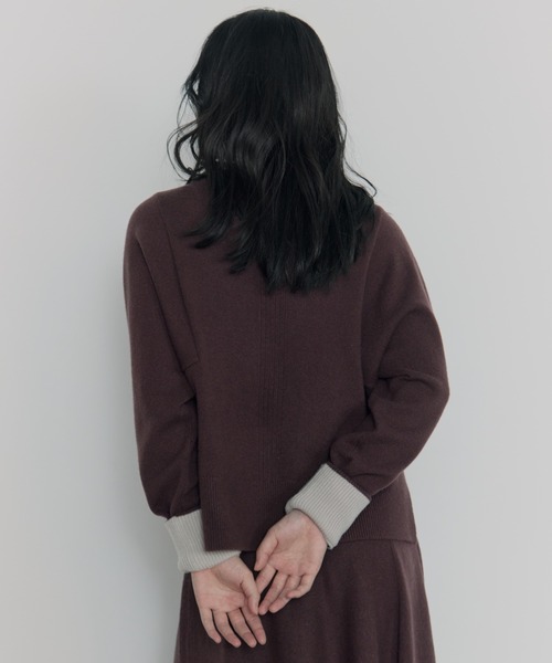 WRAPINKNOT（ラッピンノット）の「【WRAPINKNOT/ラッピンノット】《STUDIOUS別注》 CASHMERE BOAT NECK KNIT/カシミアボートネックニット（ニット/セーター・レディース・ダークネイビー/アイボリー/ワイン・0）」の5枚目の写真