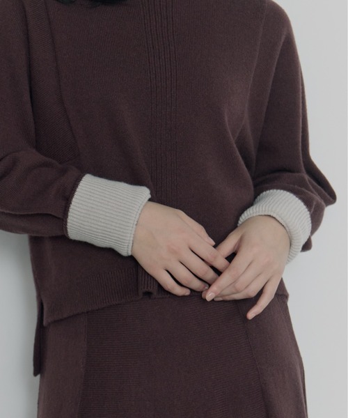 WRAPINKNOT（ラッピンノット）の「【WRAPINKNOT/ラッピンノット】《STUDIOUS別注》 CASHMERE BOAT NECK KNIT/カシミアボートネックニット（ニット/セーター・レディース・ダークネイビー/アイボリー/ワイン・0）」の6枚目の写真