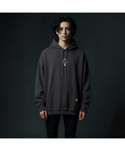 EV E Emblem Patch Pigment Hood (Dark Grey)