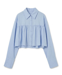 Shirring Layered Blouse-Blue