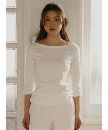 Fluffy organic cotton boatneck tee in Ivory