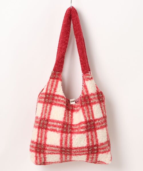 TONE SELECT GOODS（トーンセレクトグッズ）の「Liaa/ボーダー チェック もこもこトートバッグ A18731（トートバッグ・レディース・レッド/ブラウン・FREE）」の9枚目の写真