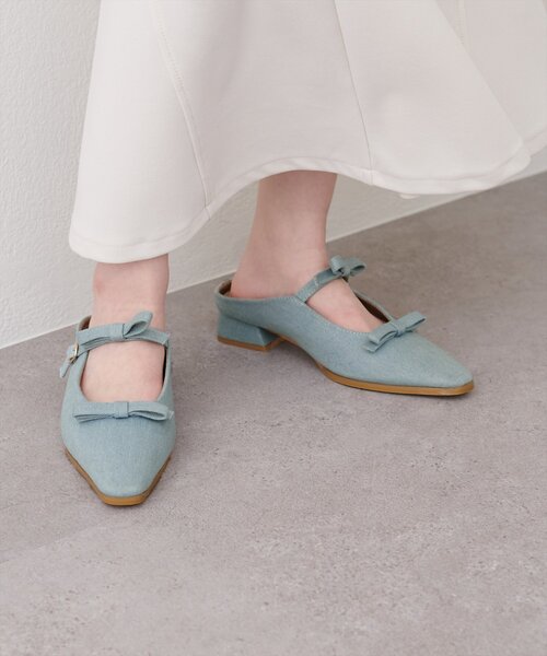 natural couture（ナチュラルクチュール）の「ダブルリボンミュール（その他シューズ・レディース・サックスブルー/ブラック/ベージュ・LARGE/MEDIUM）」の3枚目の写真