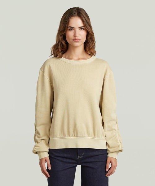 G-STAR(ジースター)の「Woven Mix Relaxed Sweater/異素材ミックスシャーリングデザインスリーブリラックススウェット(スウェット・レディース・ベージュ系その他/ブルー系その他・SMALL/MEDIUM/X-SMALL)」の1枚目の写真