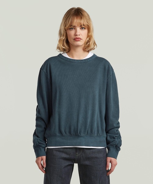 G-STAR(ジースター)の「Woven Mix Relaxed Sweater/異素材ミックスシャーリングデザインスリーブリラックススウェット(スウェット・レディース・ベージュ系その他/ブルー系その他・SMALL/MEDIUM/X-SMALL)」の2枚目の写真