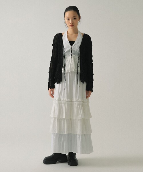 Ray BEAMS（レイビームス）の「メッシュ ストライプ カーディガン（カーディガン/ボレロ・レディース・ブラック/レッド・ONE SIZE）」の8枚目の写真