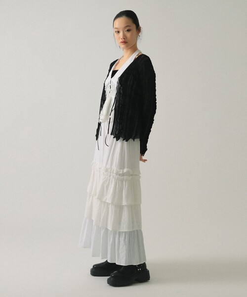 Ray BEAMS（レイビームス）の「メッシュ ストライプ カーディガン（カーディガン/ボレロ・レディース・ブラック/レッド・ONE SIZE）」の7枚目の写真