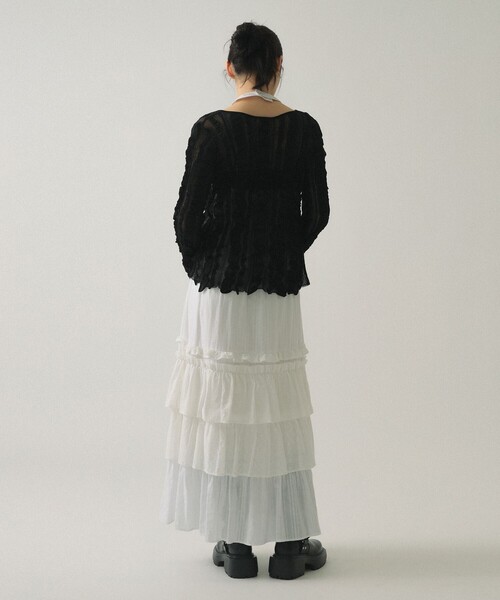 Ray BEAMS（レイビームス）の「メッシュ ストライプ カーディガン（カーディガン/ボレロ・レディース・ブラック/レッド・ONE SIZE）」の6枚目の写真