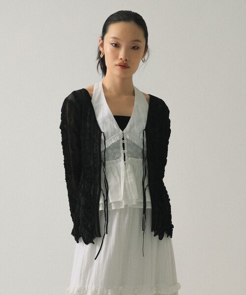 Ray BEAMS（レイビームス）の「メッシュ ストライプ カーディガン（カーディガン/ボレロ・レディース・ブラック/レッド・ONE SIZE）」の5枚目の写真