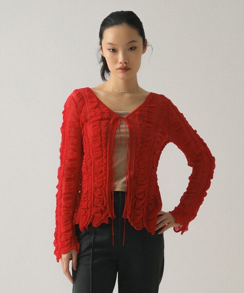 Ray BEAMS（レイビームス）の「メッシュ ストライプ カーディガン（カーディガン/ボレロ・レディース・ブラック/レッド・ONE SIZE）」の11枚目の写真