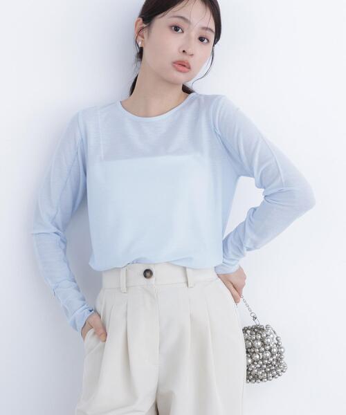N.（N. Natural Beauty Basic）（エヌエヌナチュラルビューティーベーシック）の「シアーメロウカットソー（Tシャツ/カットソー・レディース・ブラック/オフホワイト/ブルー・ﾌﾘ-）」の14枚目の写真