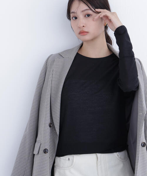 N.（N. Natural Beauty Basic）（エヌエヌナチュラルビューティーベーシック）の「シアーメロウカットソー（Tシャツ/カットソー・レディース・ブラック/オフホワイト/ブルー・ﾌﾘ-）」の2枚目の写真