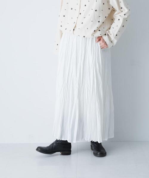 かぐれ（カグレ）の「コットンクリンクルスカート（スカート・レディース・オフホワイト/ブラック/グレー・FREE）」の2枚目の写真